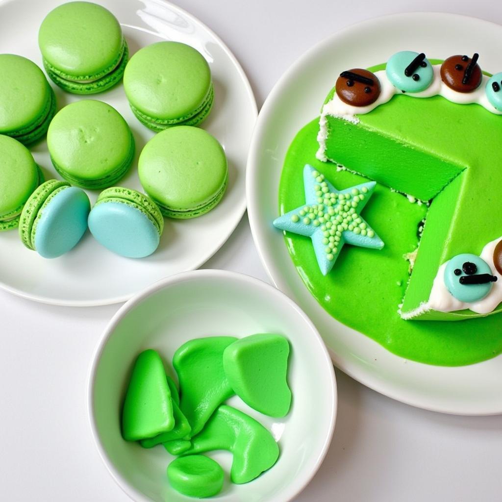 Delicious desserts made with neon green food colouring