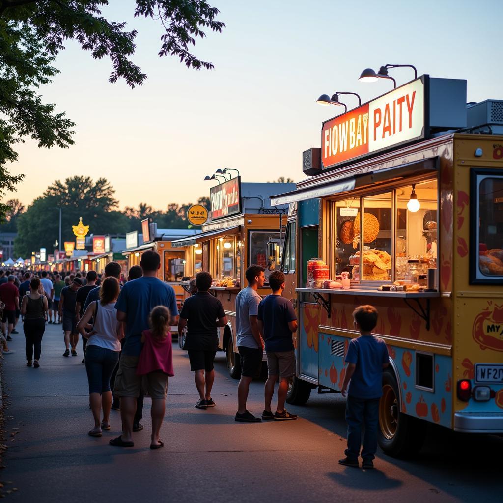 Food trucks lined up at a New England food festival