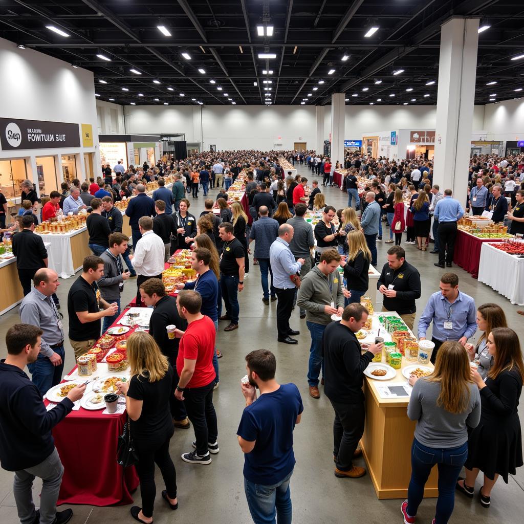 Attendees exploring new food products at a trade show