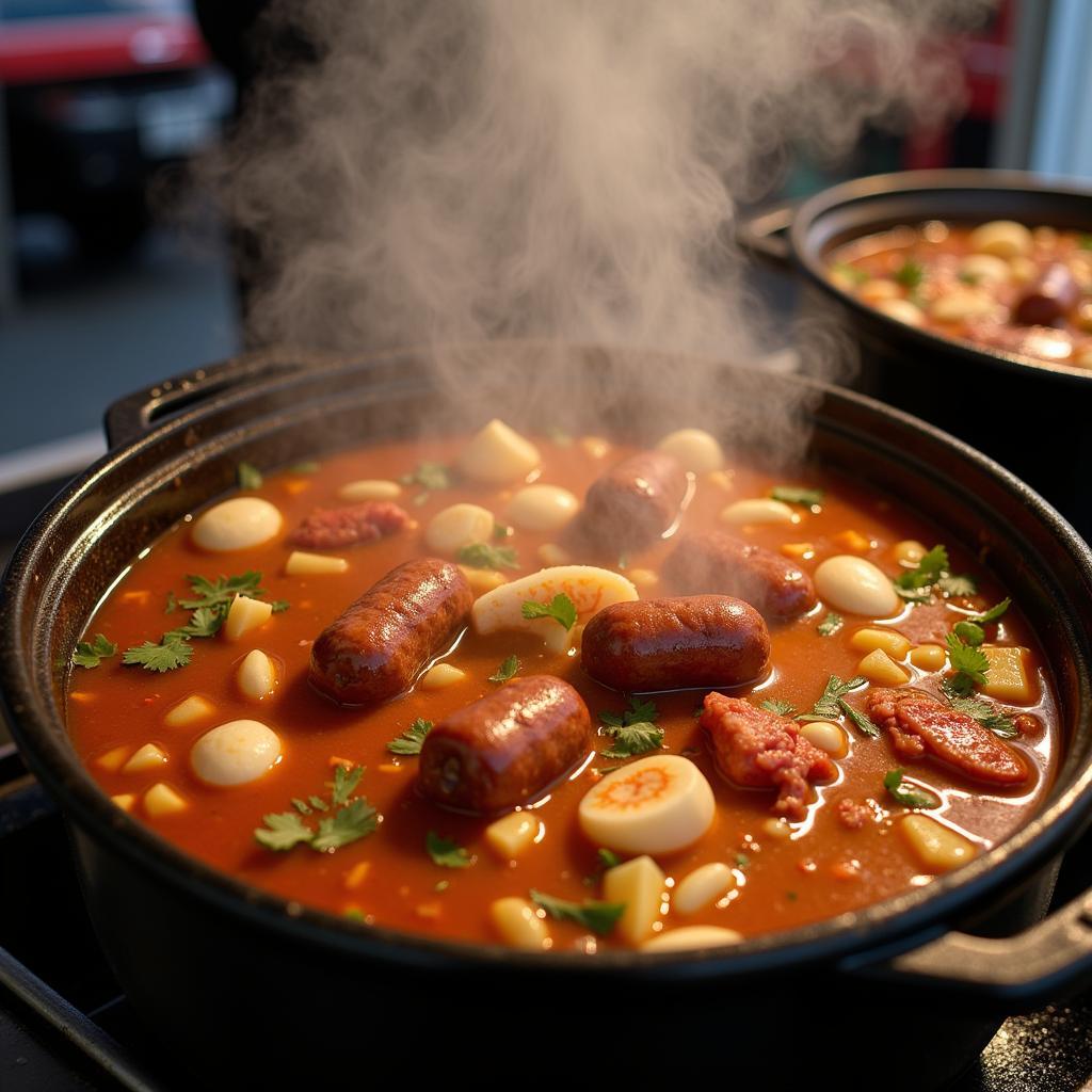 Steaming Pot of Gumbo at a New Orleans Food Truck