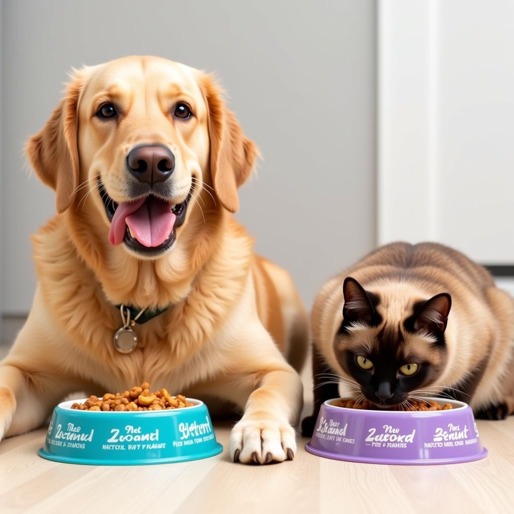 The New Zealand Natural Pet Food Co. Dog and Cat enjoying mealtime