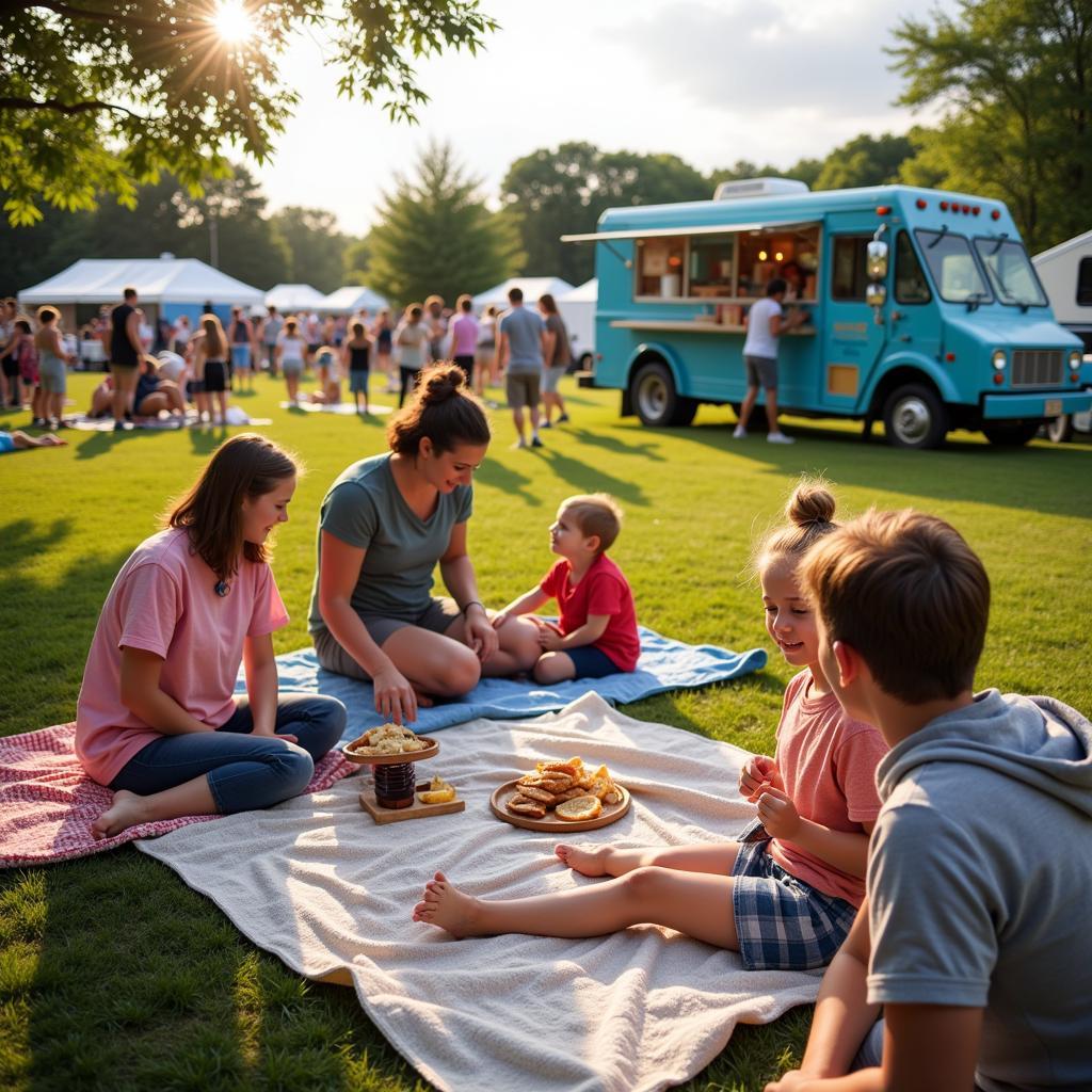 Families Enjoying a Food Truck Festival in NH