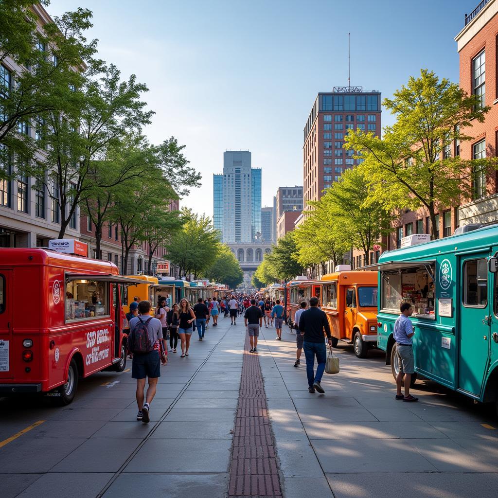 A diverse selection of food trucks at Niagara Square