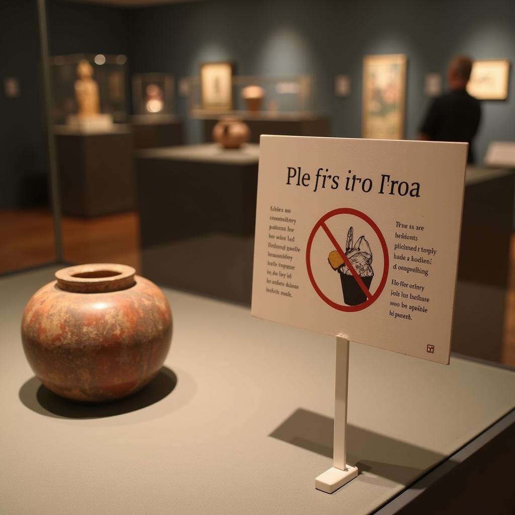 Museum Exhibit with "No Food or Drink" Sign