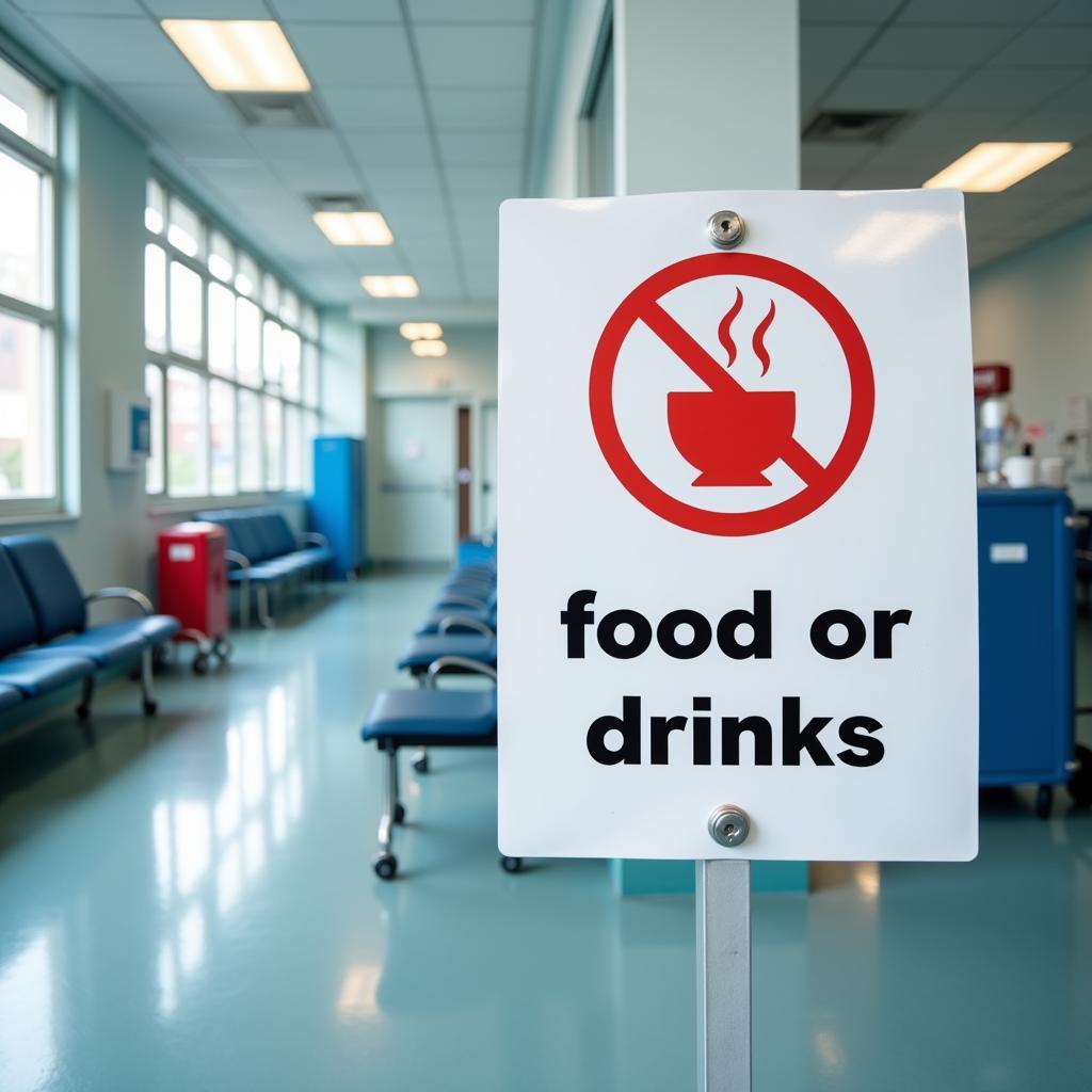 No food or drinks sign in a hospital waiting area