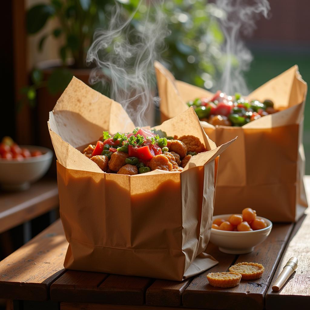 A takeout bag filled with delicious Chinese food ready to be enjoyed