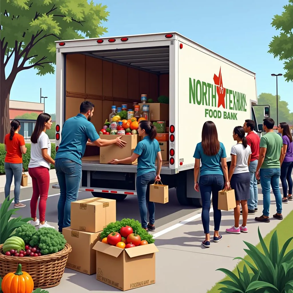 North Texas Food Bank volunteers distributing food at a mobile pantry event