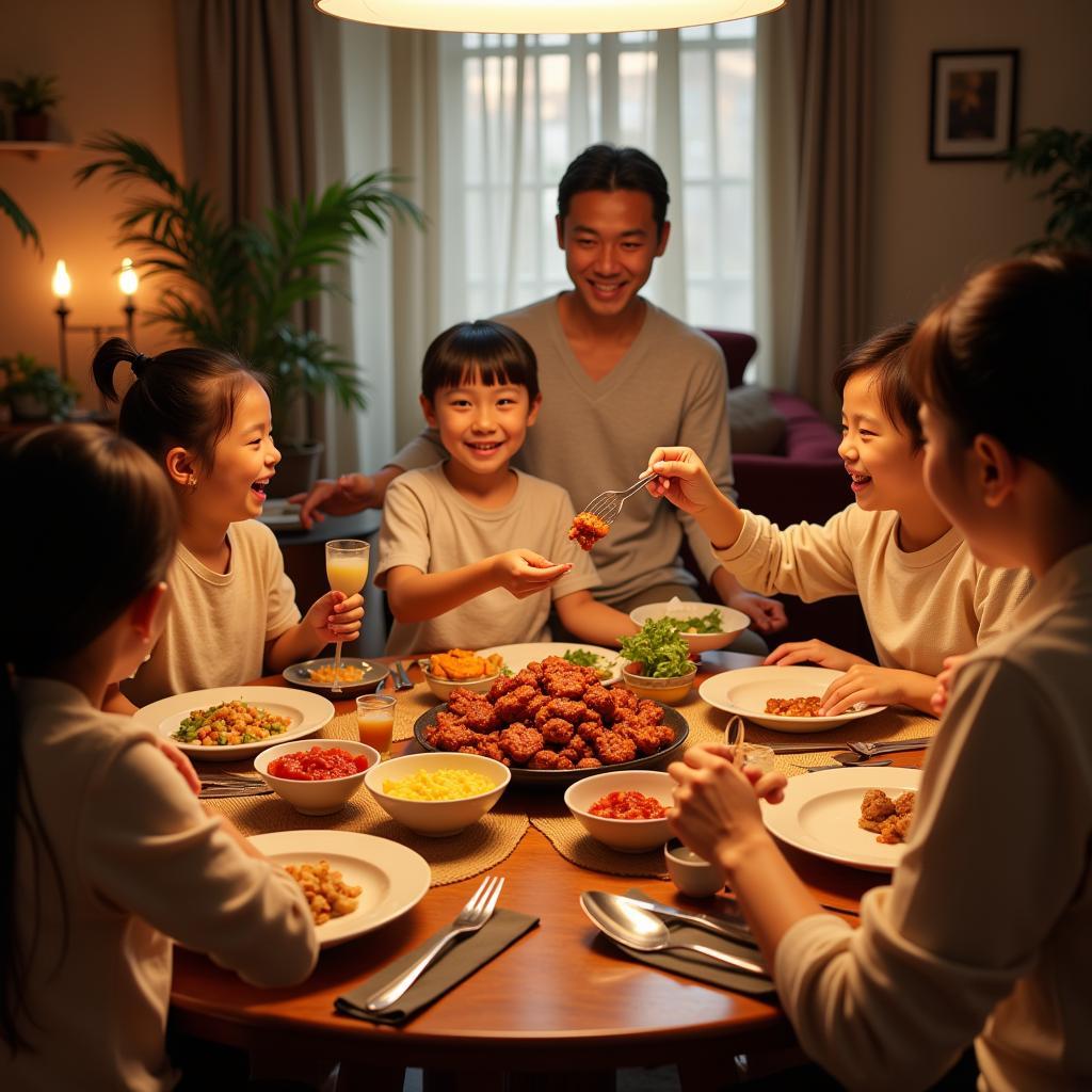 Family enjoying a Chinese meal together