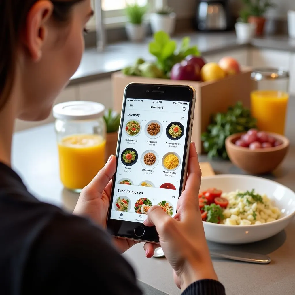 Busy individual using a food box app to meal prep for the week.