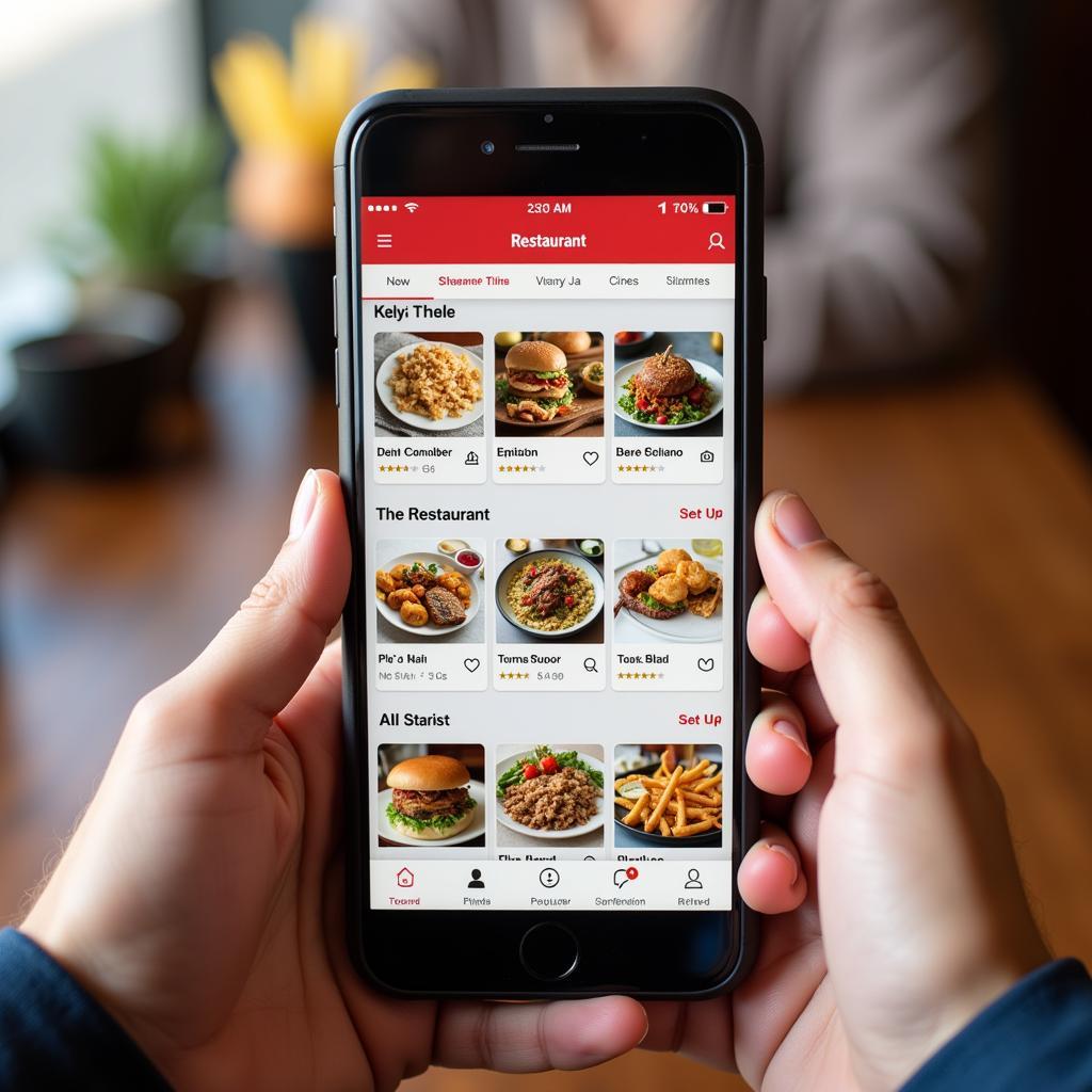 Using a food delivery app on smartphone