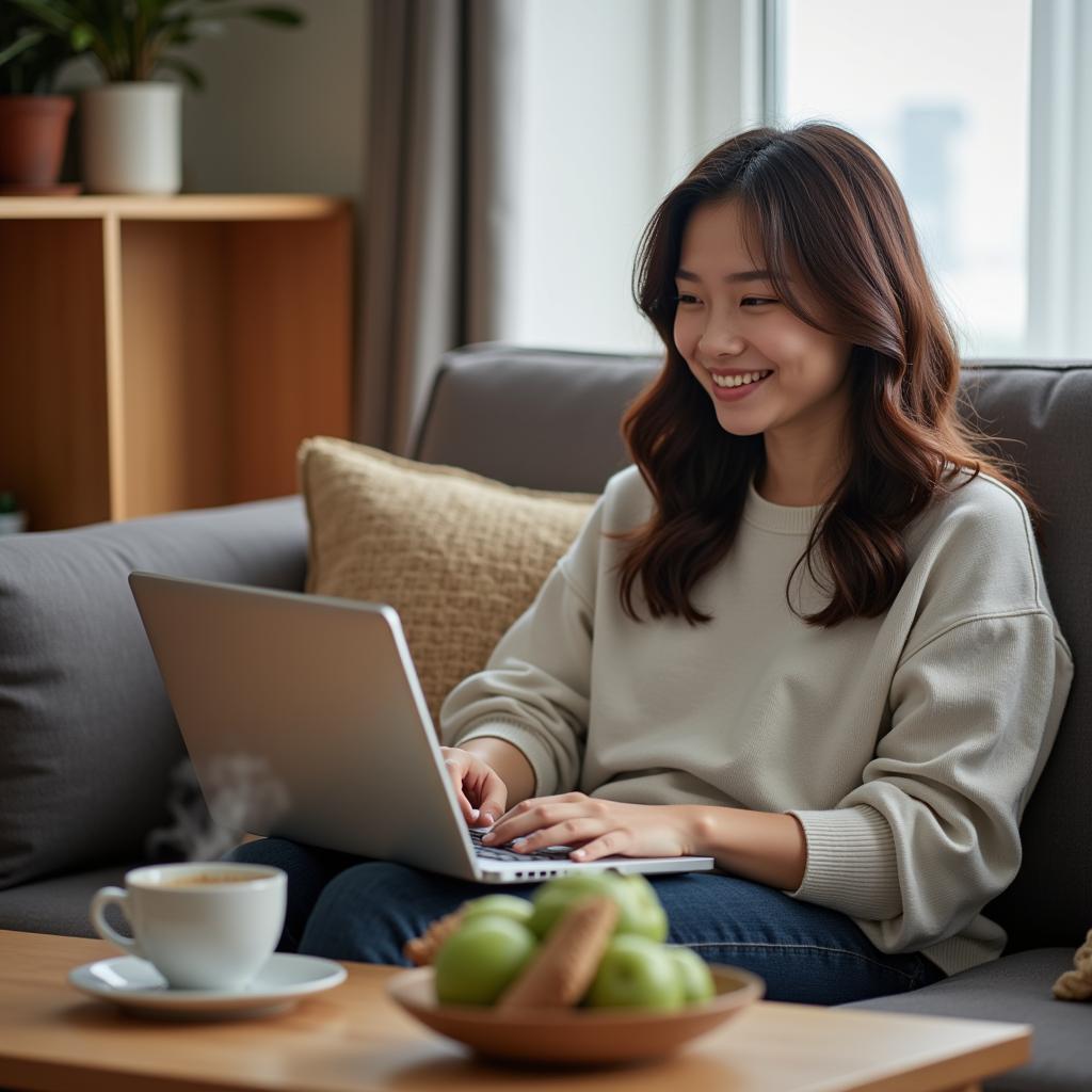 Woman Browsing Korean Groceries Online