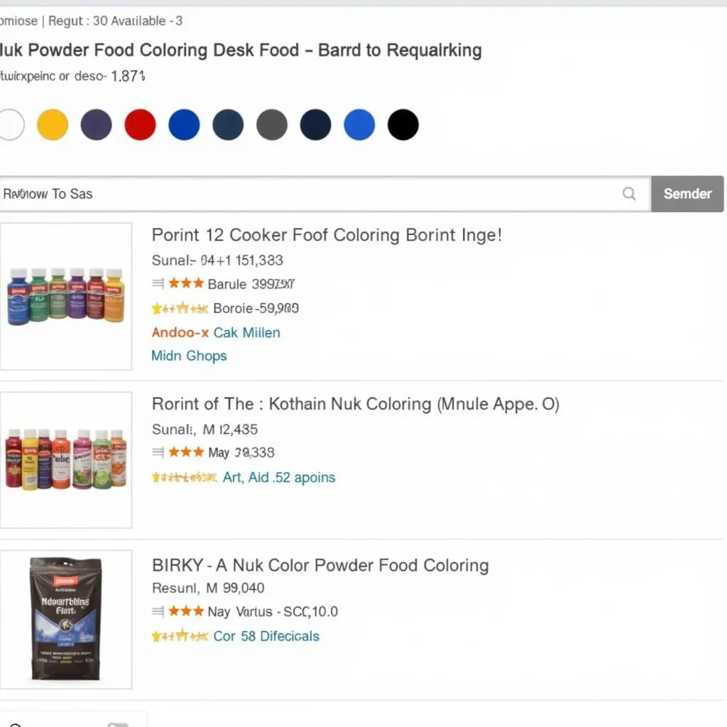 Online retailer website selling powder food coloring