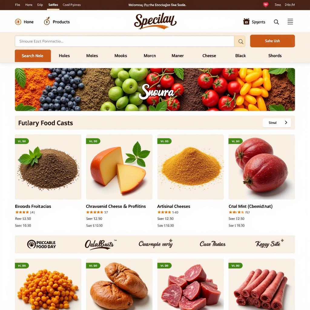 Wide variety of products in an online specialty food store