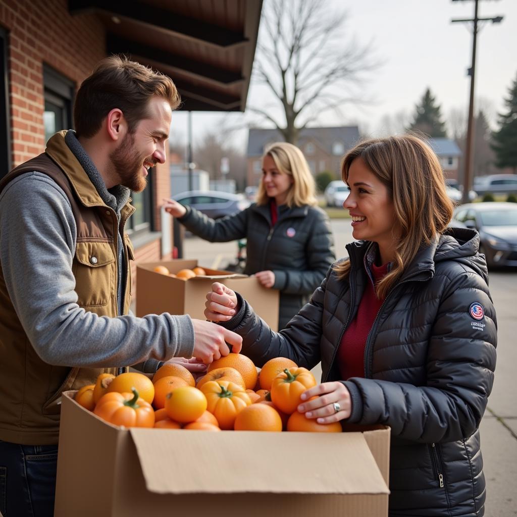 Volunteers at Open Doors Food Bank handing out groceries to community members