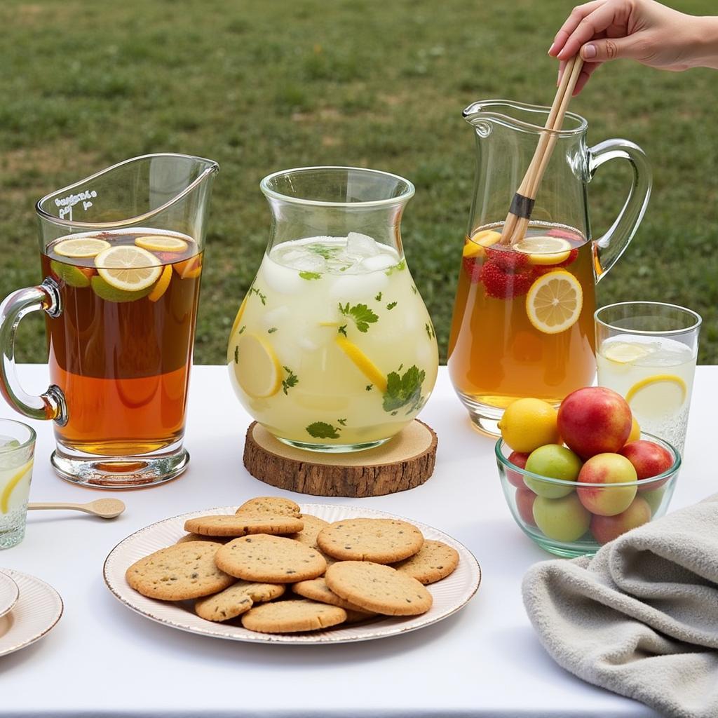 Refreshment station with drinks and food