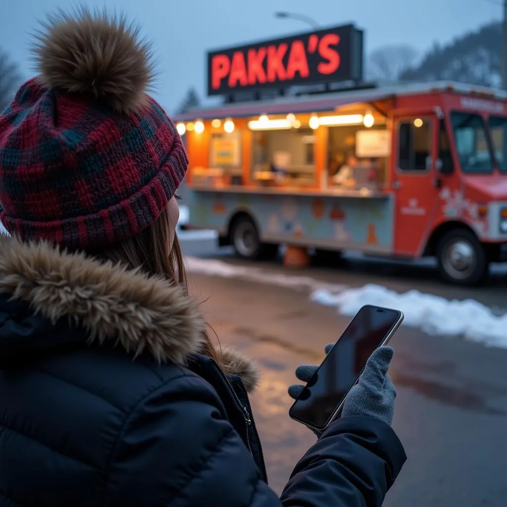 Person ordering food from a food truck using a mobile app