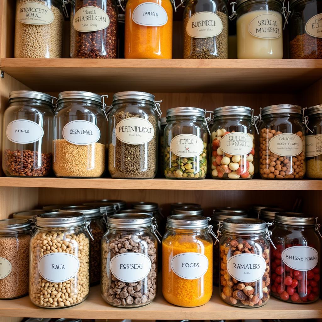 Organized Pantry with Labeled Jars of Dehydrated Food