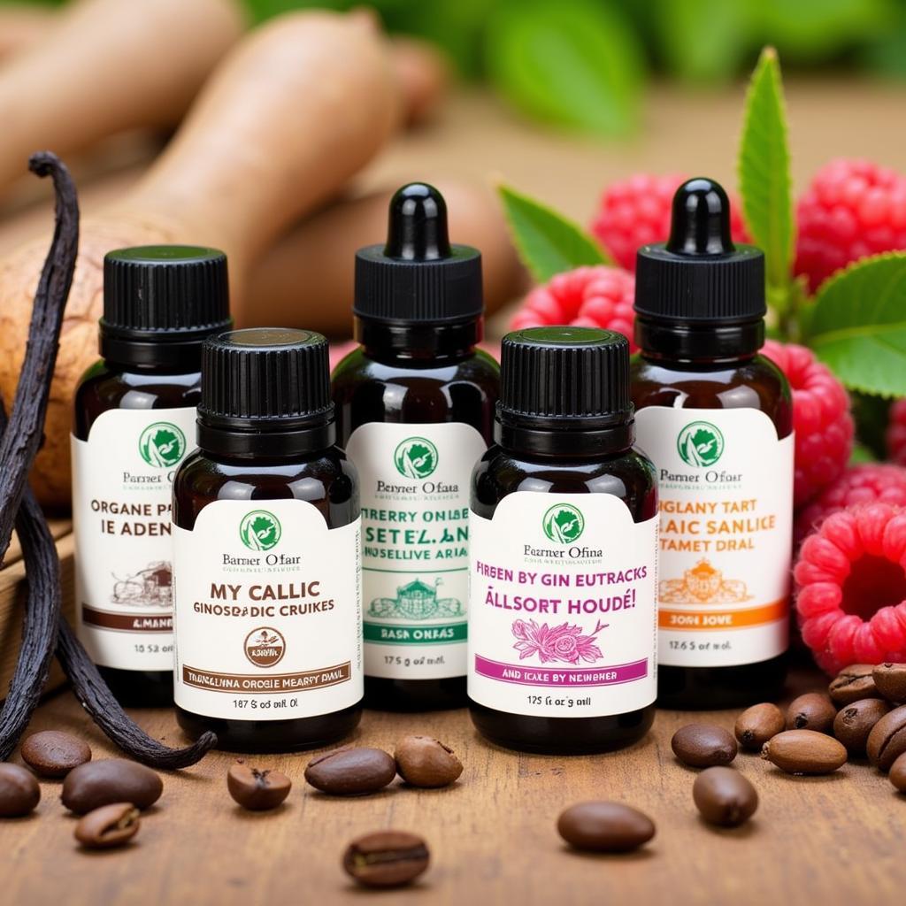 Assortment of organic food flavor extracts