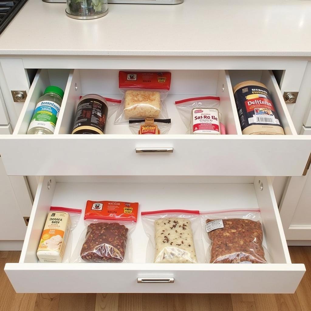 Kitchen drawers organized with Ri-Pac bags