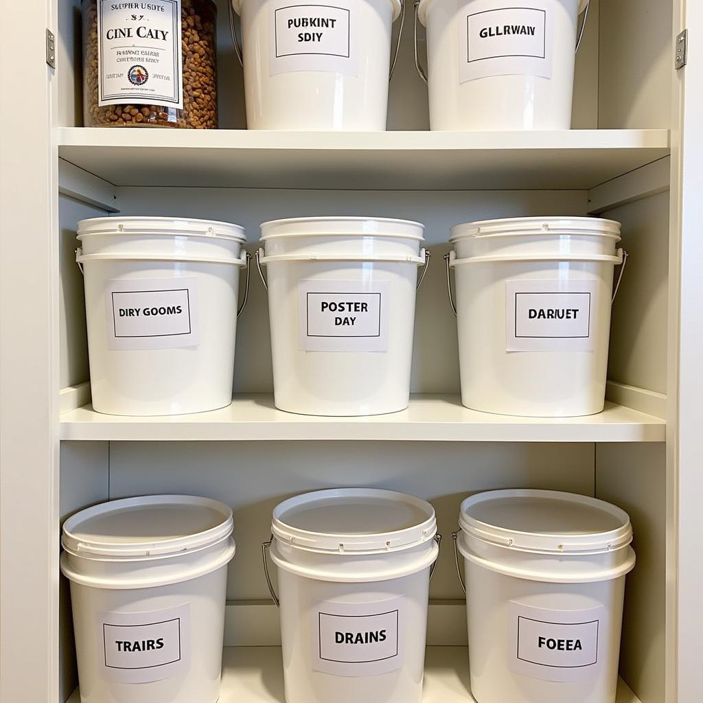 Organized Pantry with Food Grade Buckets