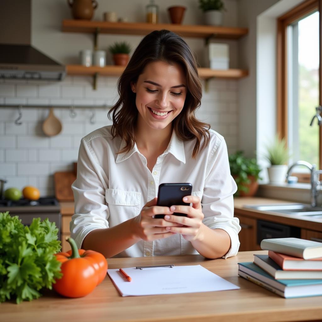 Woman Creating a Shopping List on Her Phone