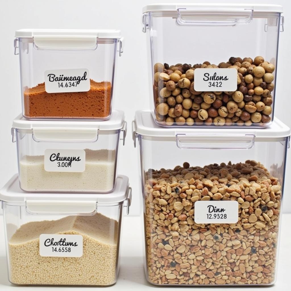 Rows of Labeled Food Storage Containers