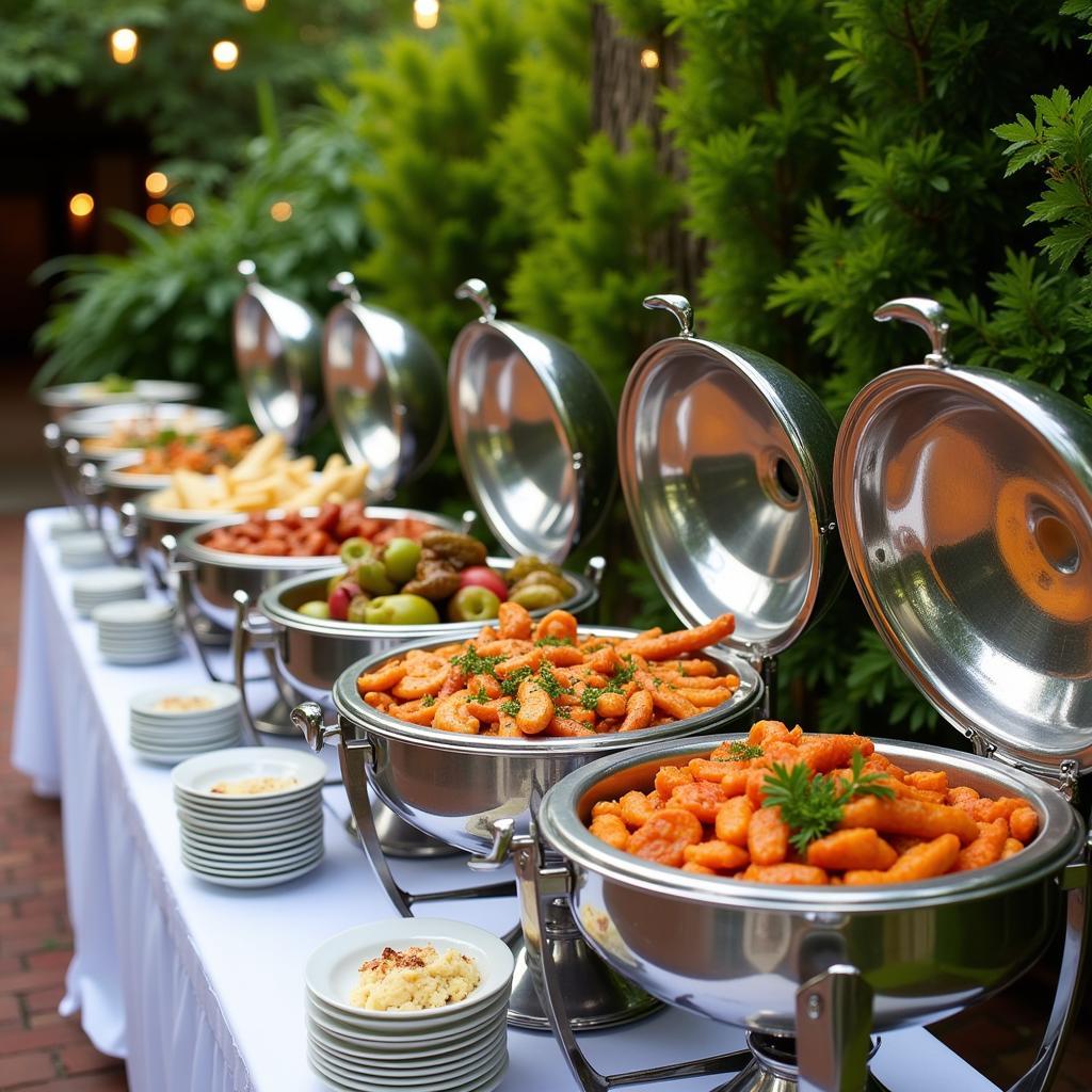 Outdoor Buffet Setup with Chafers Food