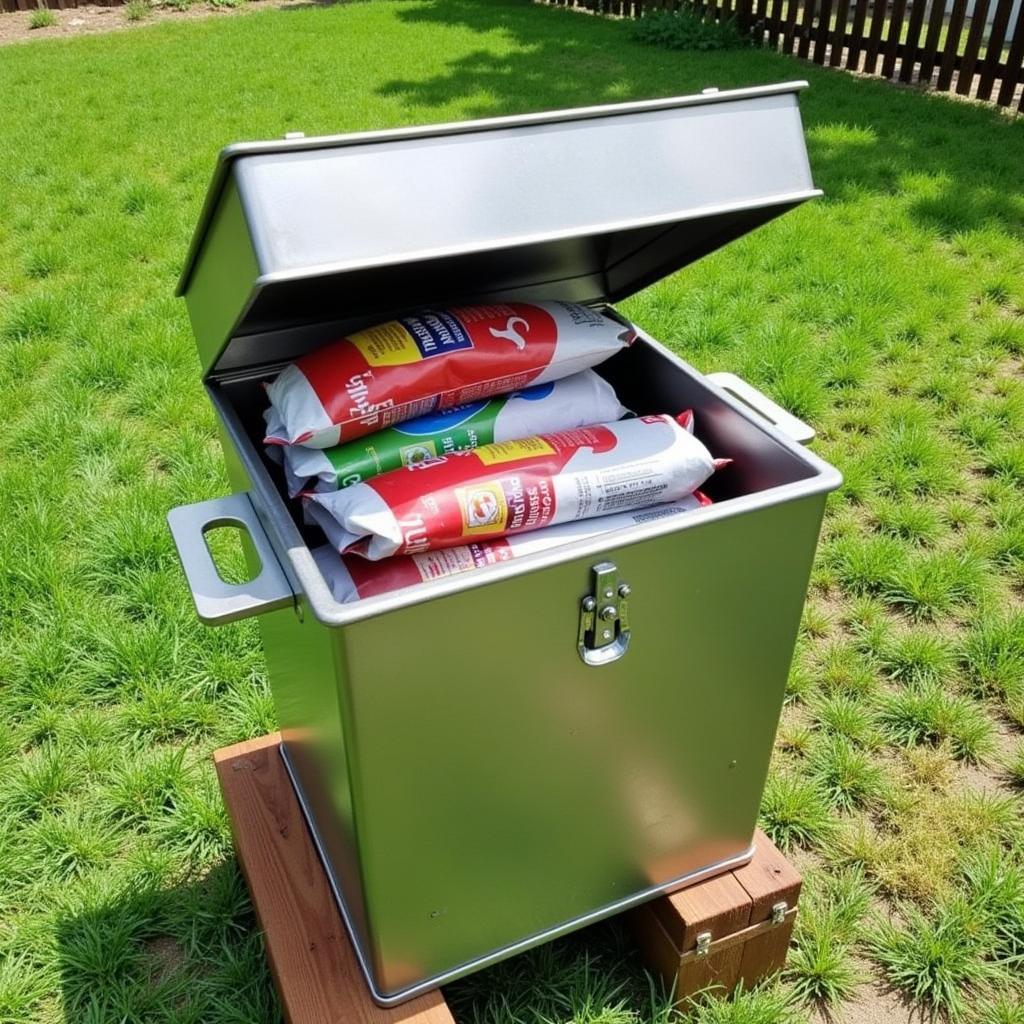 Metal Dog Food Storage Container Outdoors