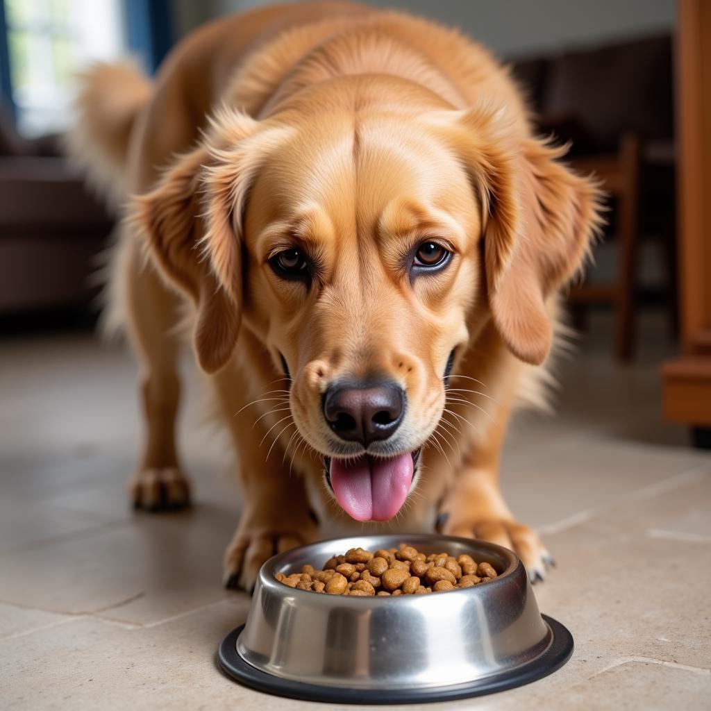 Overweight Dog Enjoying Merrick Weight Control Dog Food