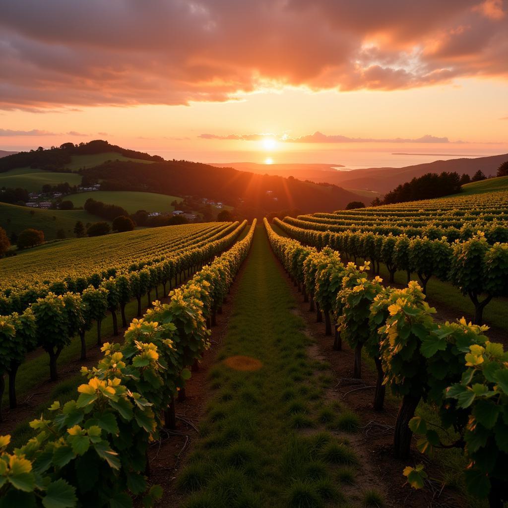 Sunset Overlooking a Pacific Vineyard