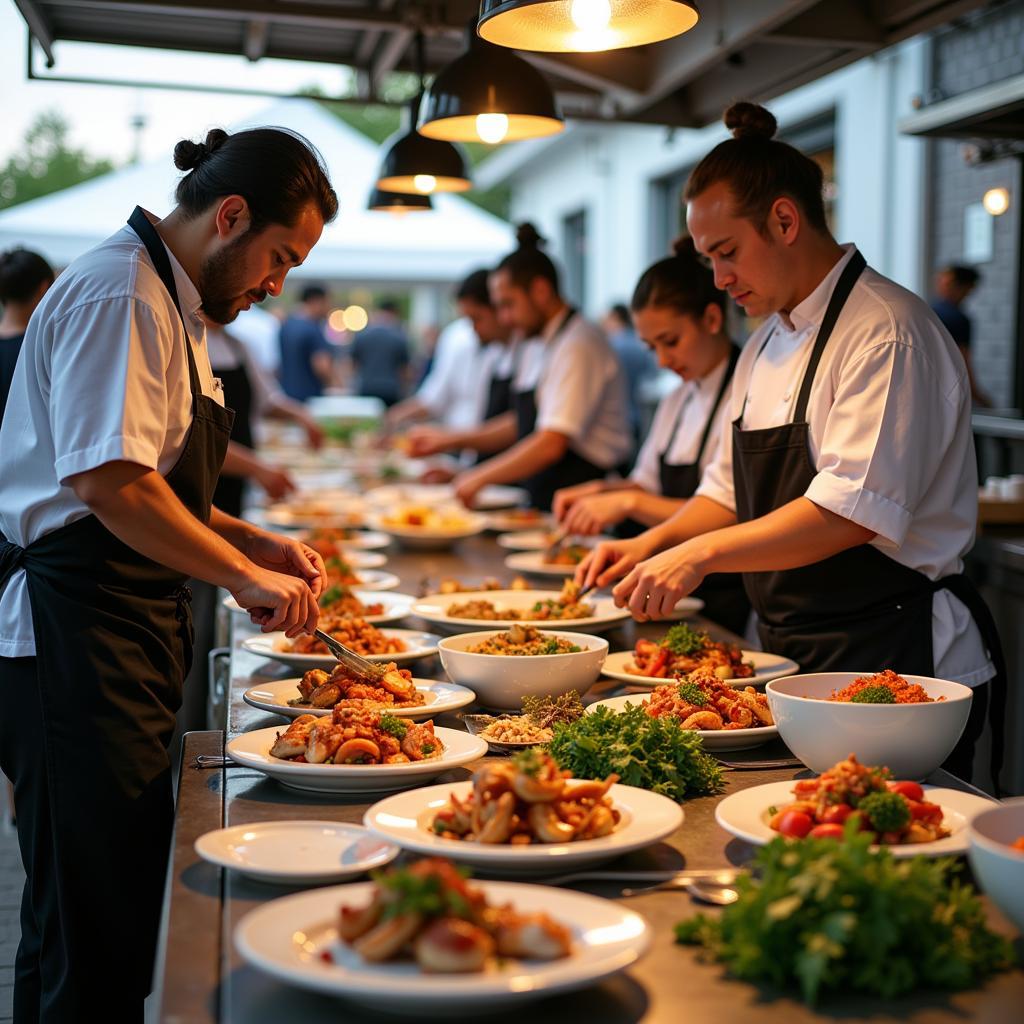 Chefs preparing dishes at the Pacific Wine and Food Festival