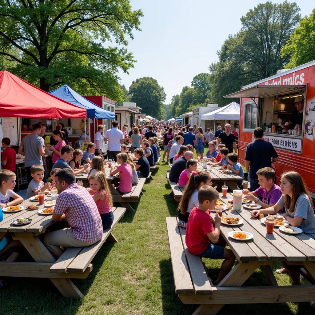 Families enjoying a food truck festival in Paducah