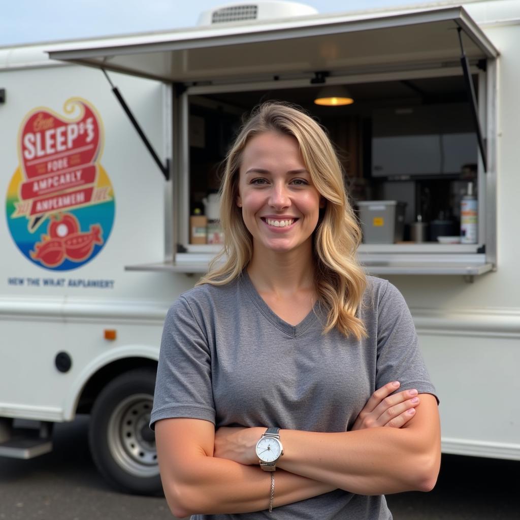 A Paducah food truck owner smiles proudly in front of their truck.