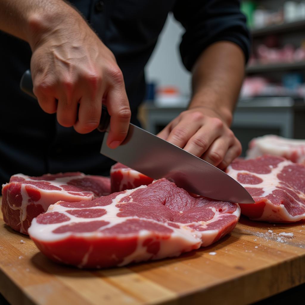 Pakistani Halal Butcher Preparing Meat