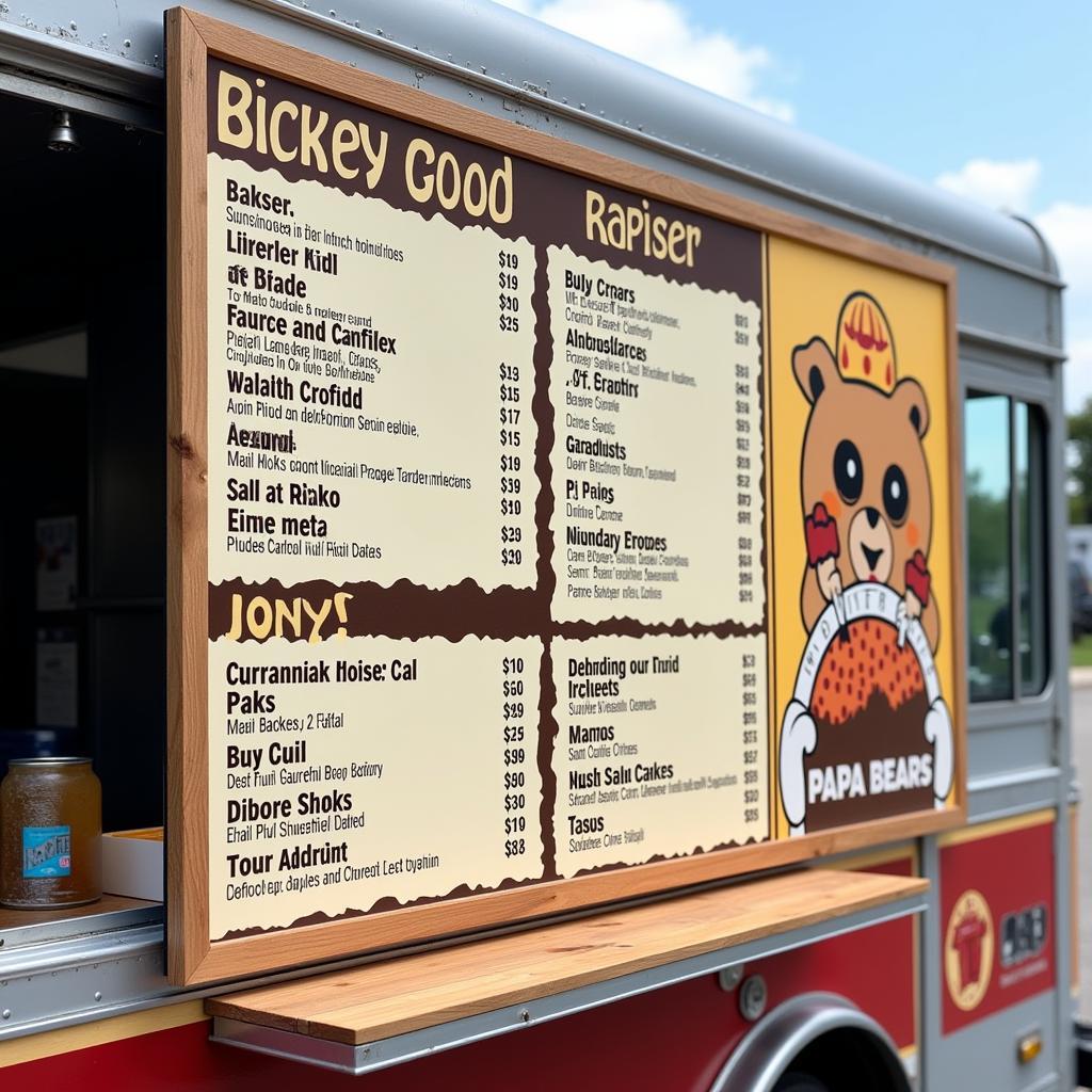 Papa Bears Food Truck Menu Board