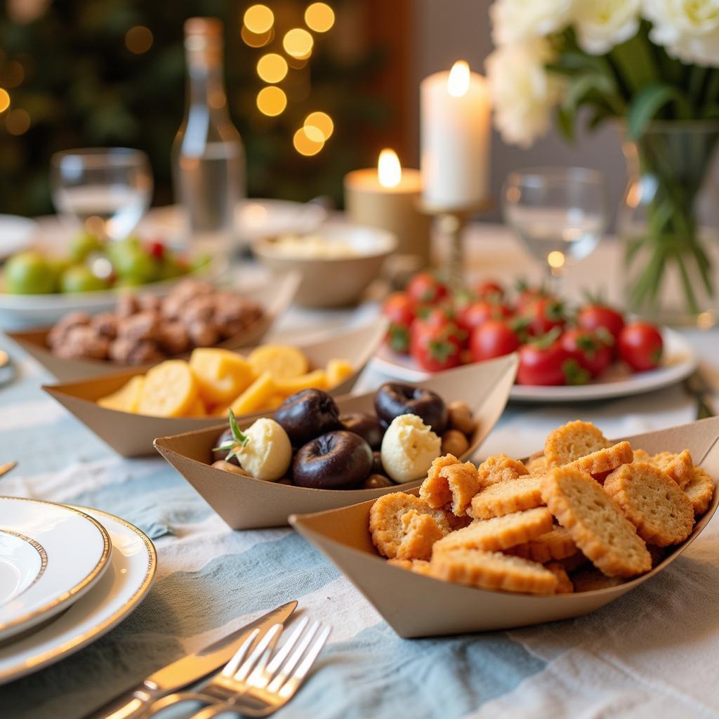 Table setting with paper boats for a party