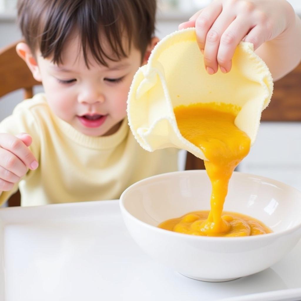 Parent Filling a Reusable Baby Food Pouch