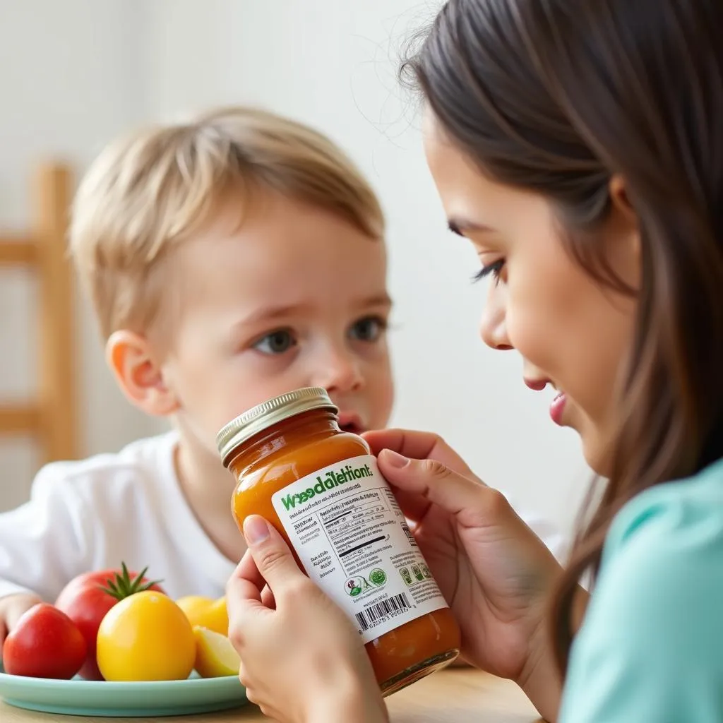 Parent checking baby food ingredients