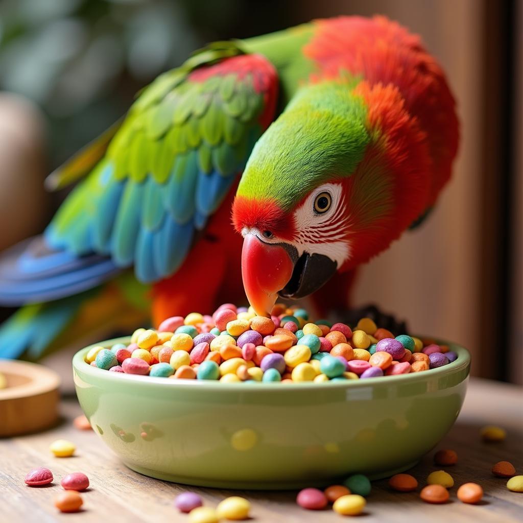 Parrot Enjoying Nutritious Pellets