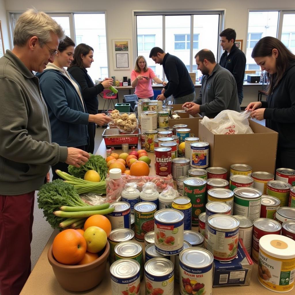 Volunteers at Pathway Food Pantry organizing donations