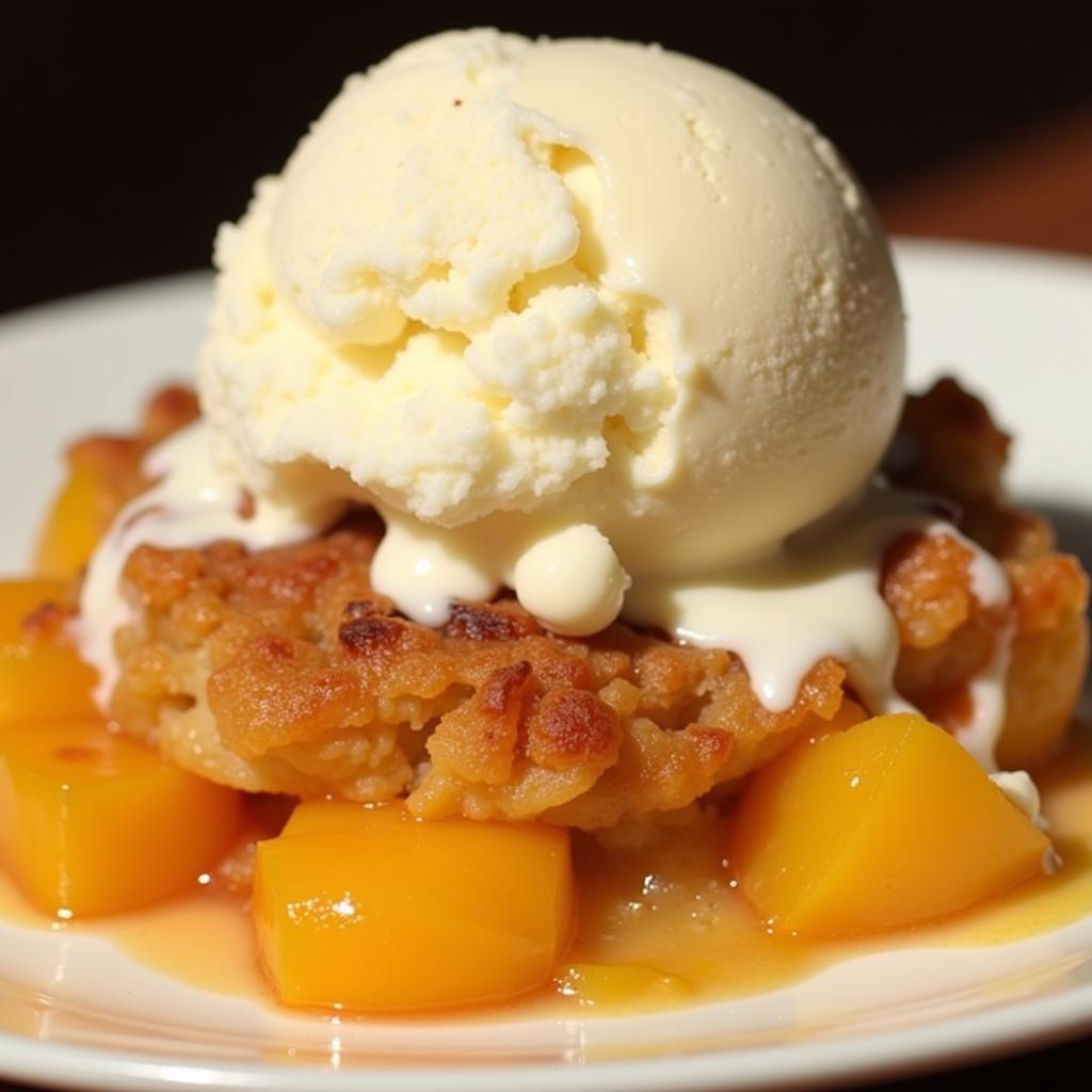 Peach Cobbler with a Scoop of Vanilla Ice Cream