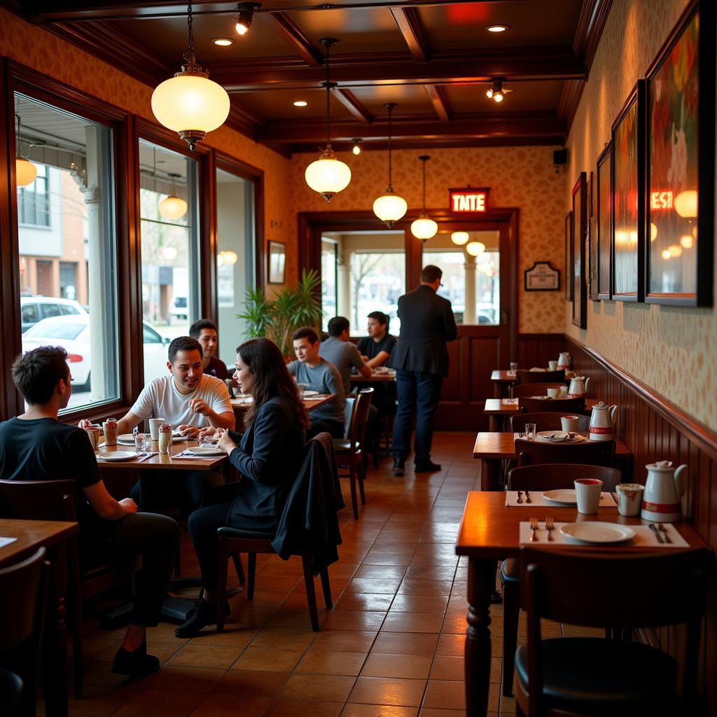 The warm and inviting interior of a popular Chinese restaurant in Pembroke