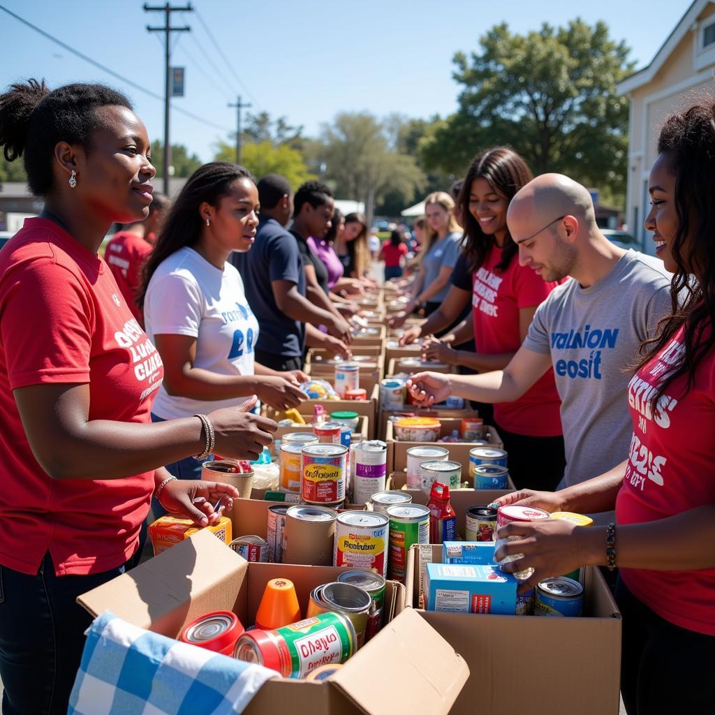 Community members participating in a food drive for a Pensacola food pantry