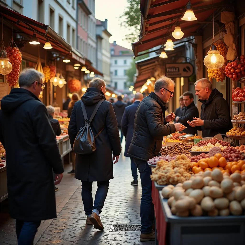 People enjoying Euro food market