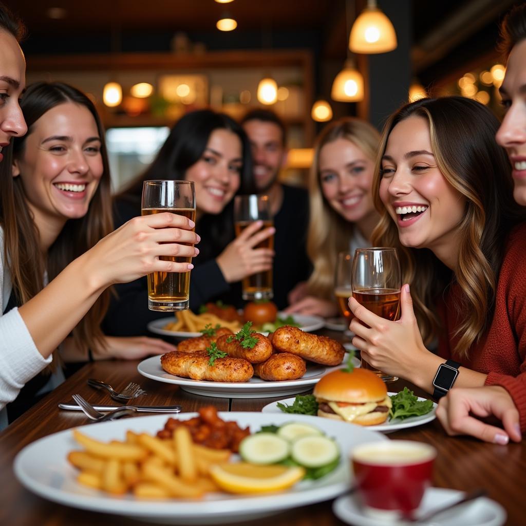 A group of friends enjoying a Thursday dinner with food deals