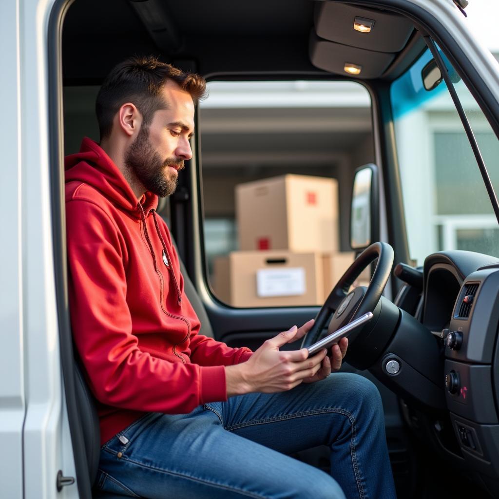 Performance Food Group Driver Checking Delivery Schedule