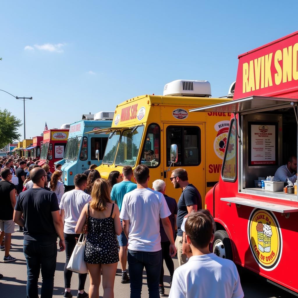 Food trucks lined up at Perry Food Truck Friday