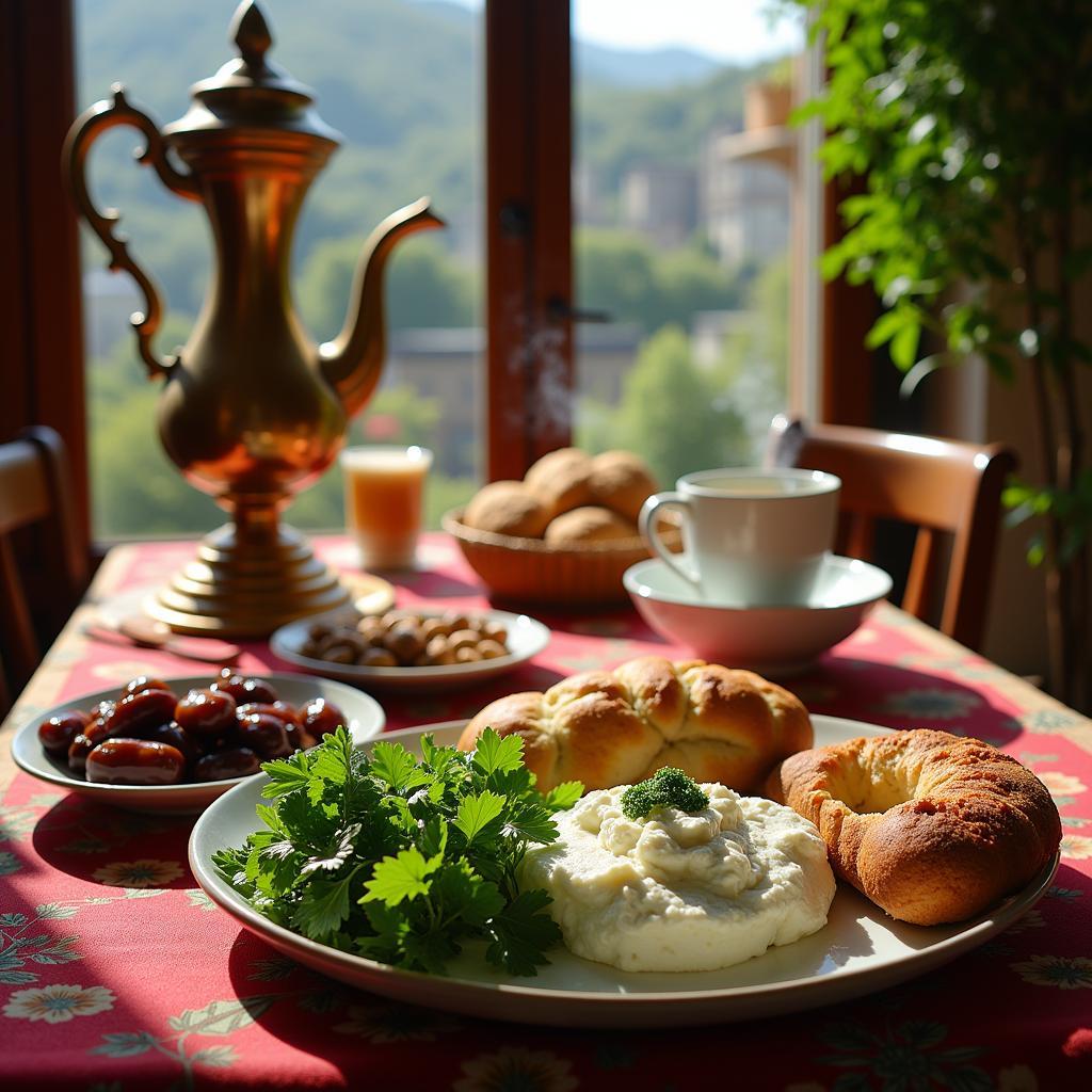 A vibrant spread of traditional Persian breakfast foods