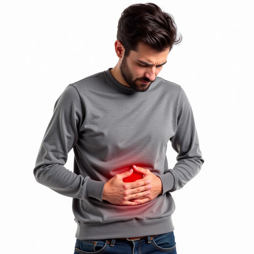 Person experiencing stomach pain, a common symptom of food poisoning.