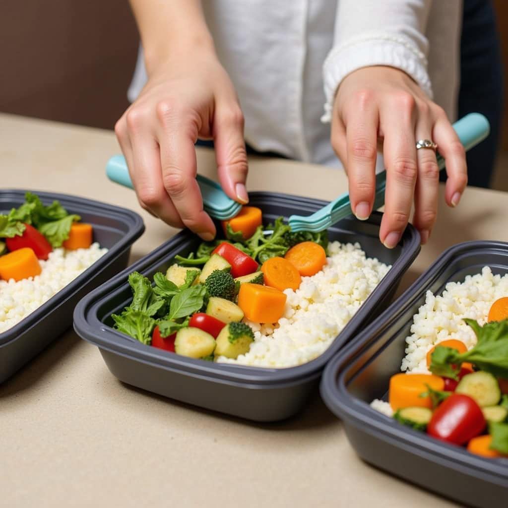 Person meal prepping low FODMAP meals in containers